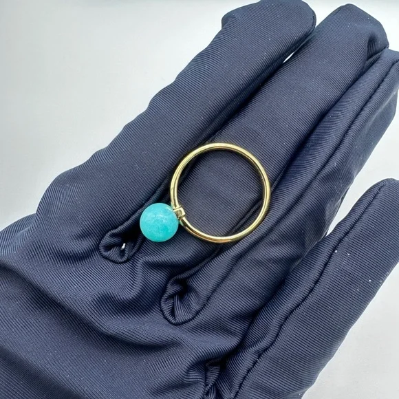 Tiffany & Co. New Size 8 18k Yellow Gold Amazonite 8mm Hardware Ball Ring - Picture 3 of 9